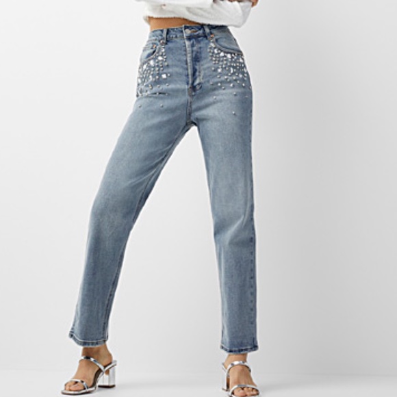 Signature8 (sold by Simons) rhinestones straight-leg high waist jeans NWT - Picture 1 of 11